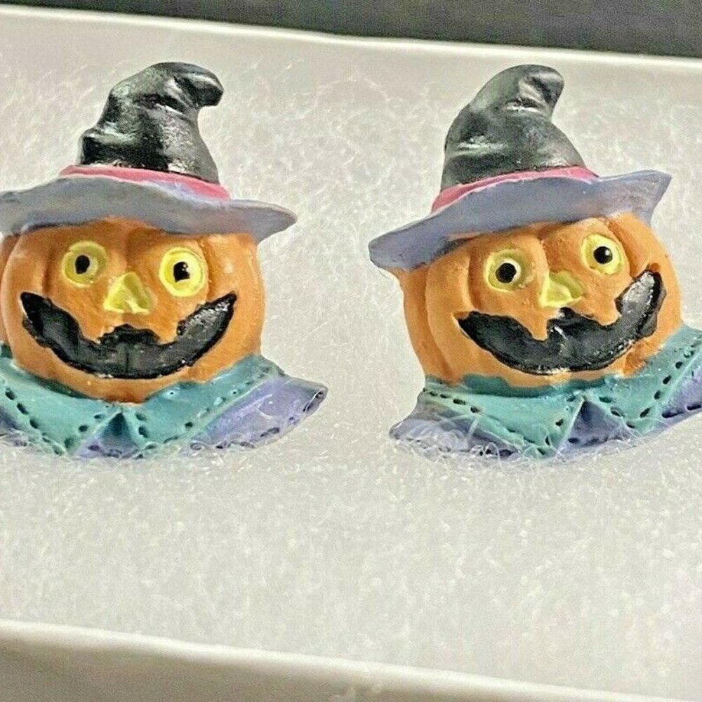 Halloween JACK-O-LANTERN Pumpkin Earrings Pin Set - Picture 2 of 4